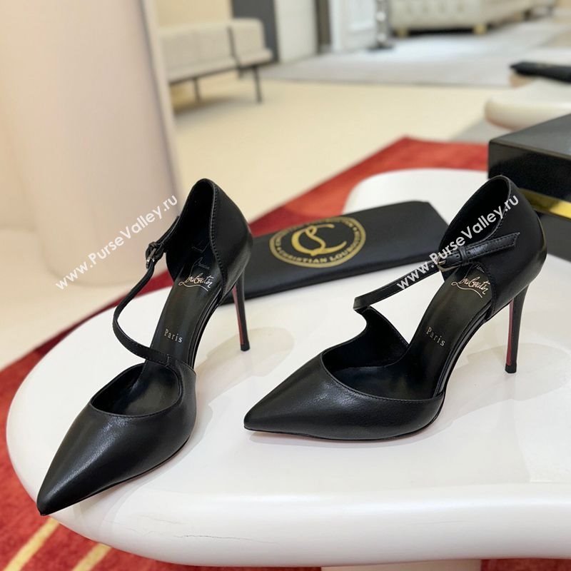 Christian Louboutin Miss Ziggyta Heel Pumps 10cm with Strap in Leather Black 2025 (MD-251209091)
