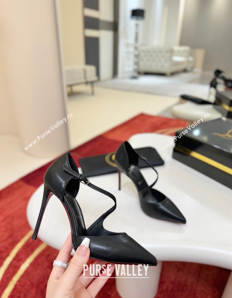 Christian Louboutin Miss Ziggyta Heel Pumps 10cm with Strap in Leather Black 2025 (MD-251209091)