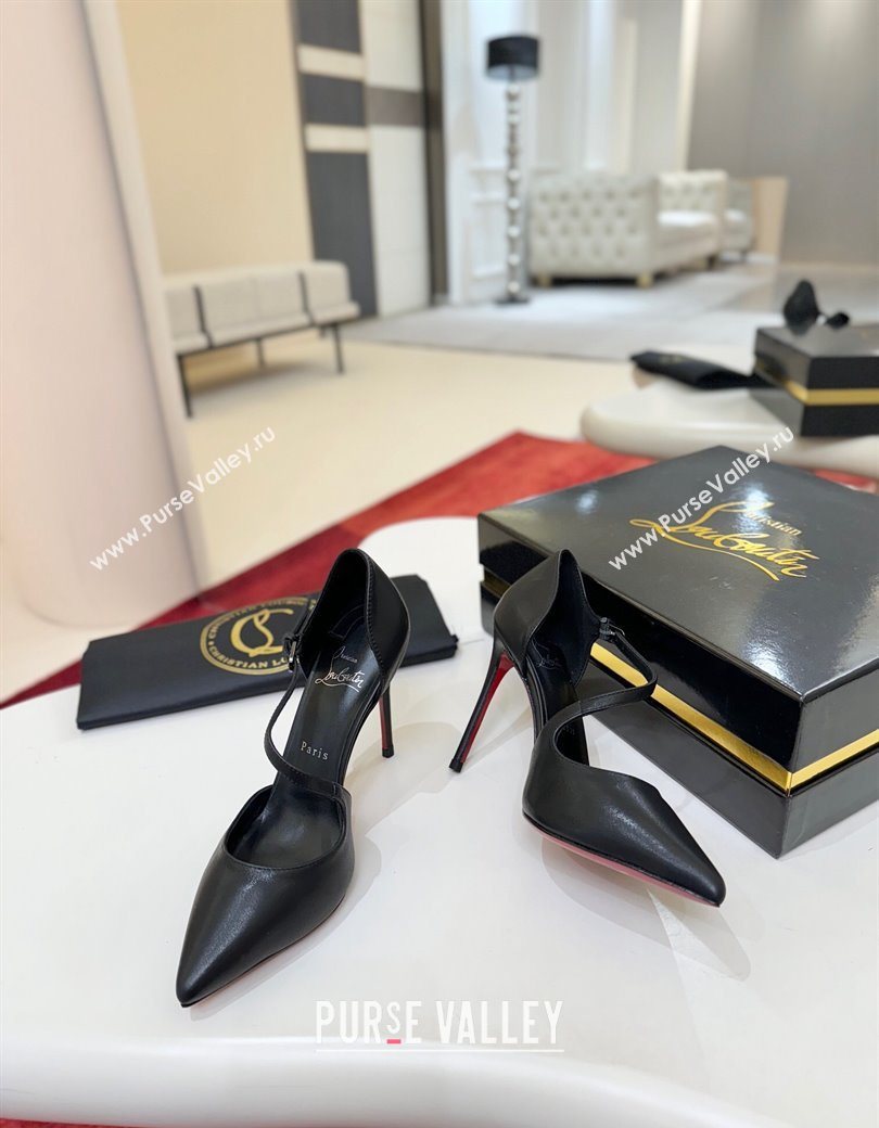 Christian Louboutin Miss Ziggyta Heel Pumps 10cm with Strap in Leather Black 2025 (MD-251209091)
