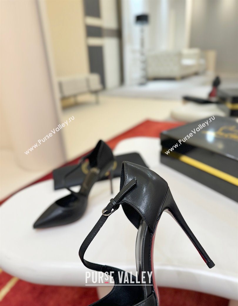 Christian Louboutin Miss Ziggyta Heel Pumps 10cm with Strap in Leather Black 2025 (MD-251209091)