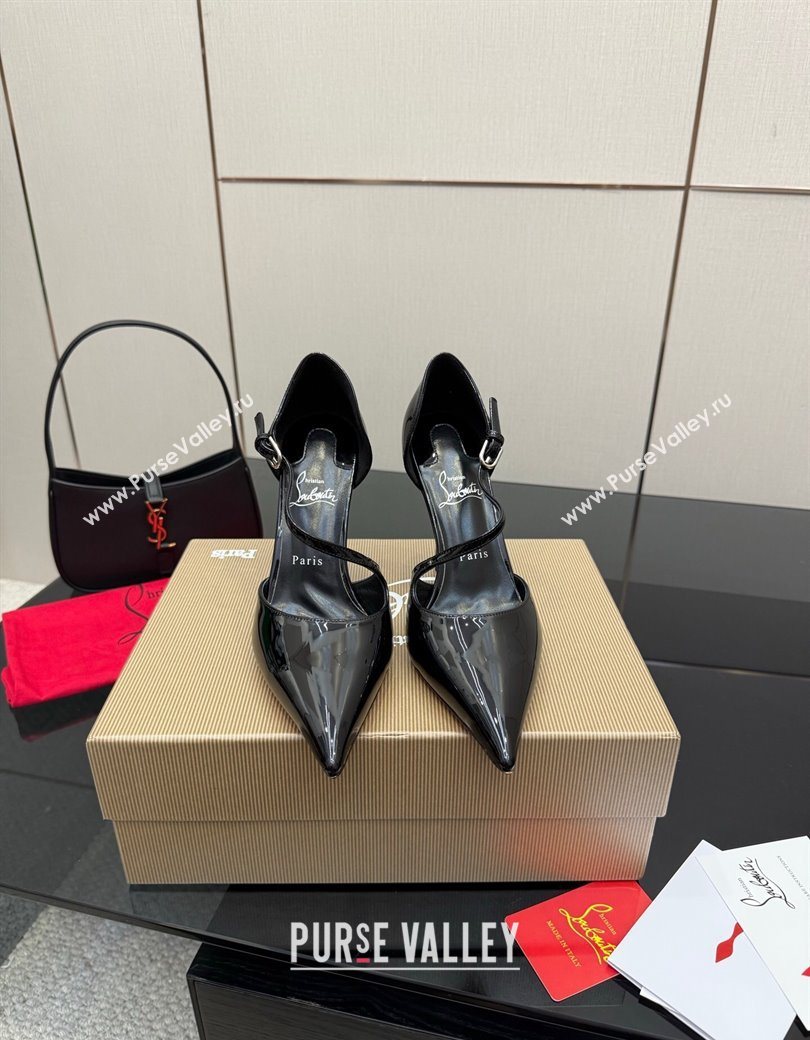 Christian Louboutin Miss Ziggyta Heel Pumps 10cm with Strap in Patent Leather Black 2025 (MD-251209133)