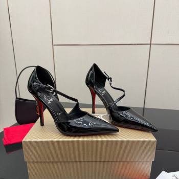 Christian Louboutin Miss Ziggyta Heel Pumps 10cm with Strap in Patent Leather Black 2025 (MD-251209133)