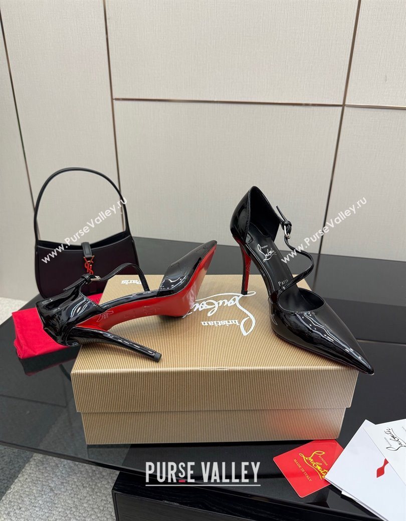 Christian Louboutin Miss Ziggyta Heel Pumps 10cm with Strap in Patent Leather Black 2025 (MD-251209133)