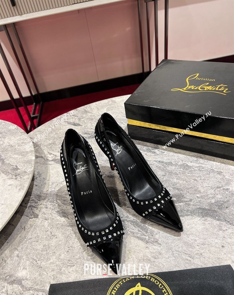 Christian Louboutin Duvette Strass Pumps 10cm in Suede and Patent Leather Black 2026 0225 (MD-260225108)