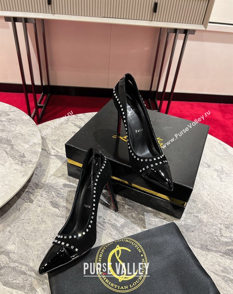 Christian Louboutin Duvette Strass Pumps 10cm in Suede and Patent Leather Black 2026 0225 (MD-260225108)