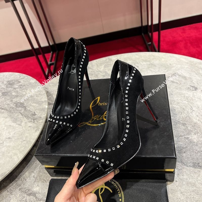 Christian Louboutin Duvette Strass Pumps 10cm in Suede and Patent Leather Black 2026 0225 (MD-260225108)