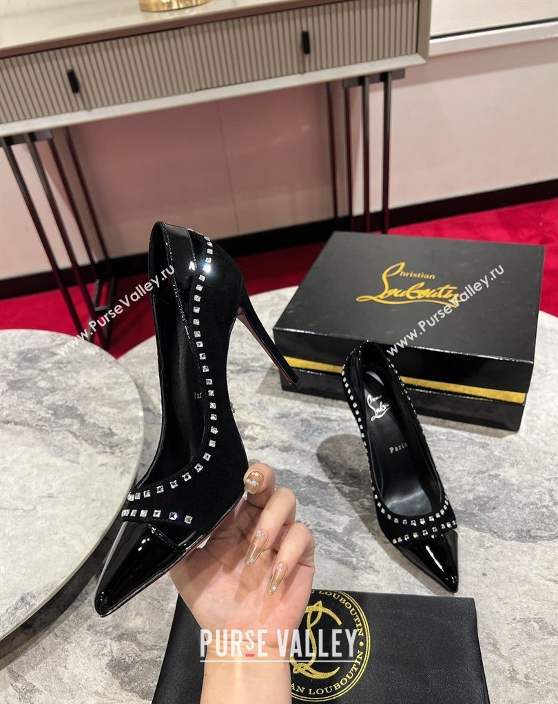 Christian Louboutin Duvette Strass Pumps 10cm in Suede and Patent Leather Black 2026 0225 (MD-260225108)