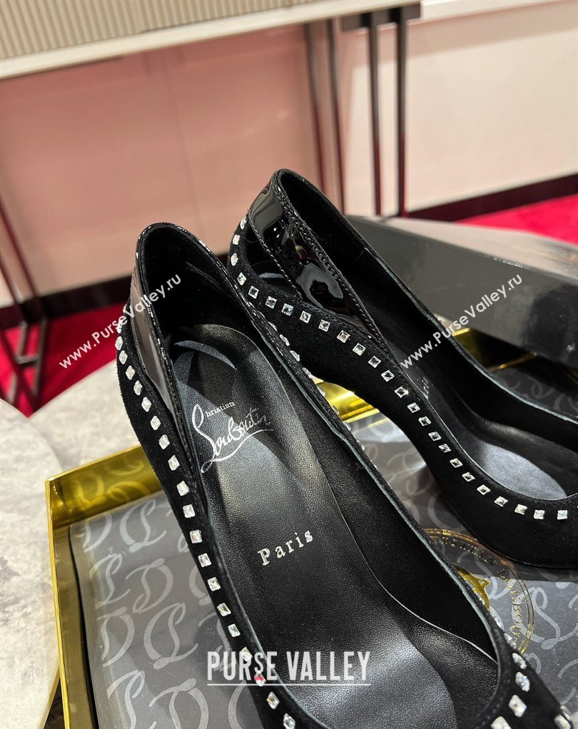 Christian Louboutin Duvette Strass Pumps 10cm in Suede and Patent Leather Black 2026 0225 (MD-260225108)