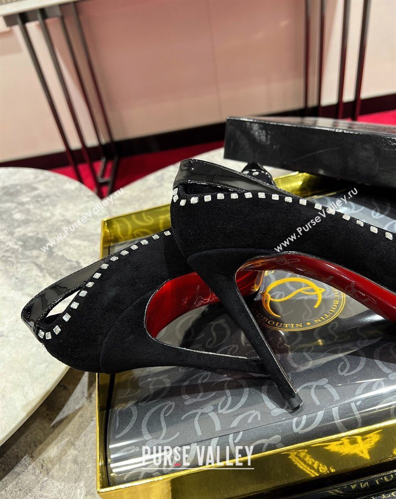 Christian Louboutin Duvette Strass Pumps 10cm in Suede and Patent Leather Black 2026 0225 (MD-260225108)