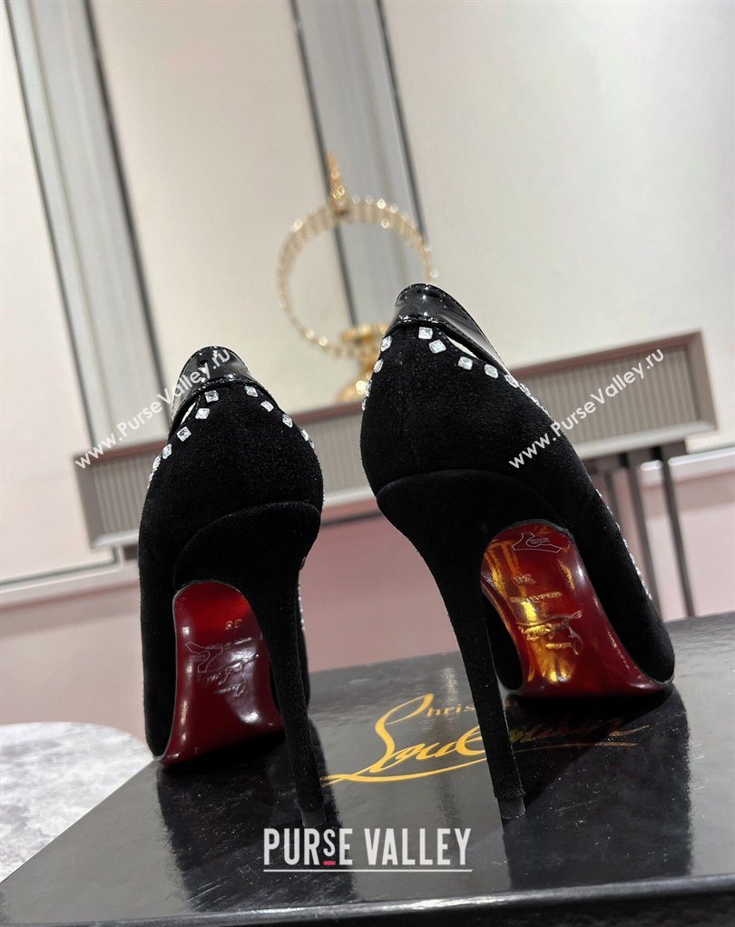Christian Louboutin Duvette Strass Pumps 10cm in Suede and Patent Leather Black 2026 0225 (MD-260225108)