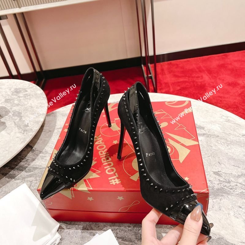 Christian Louboutin Iriza Pumps 10cm in Suede and Patent Leather Black 2026 0225 (MD-260225109)