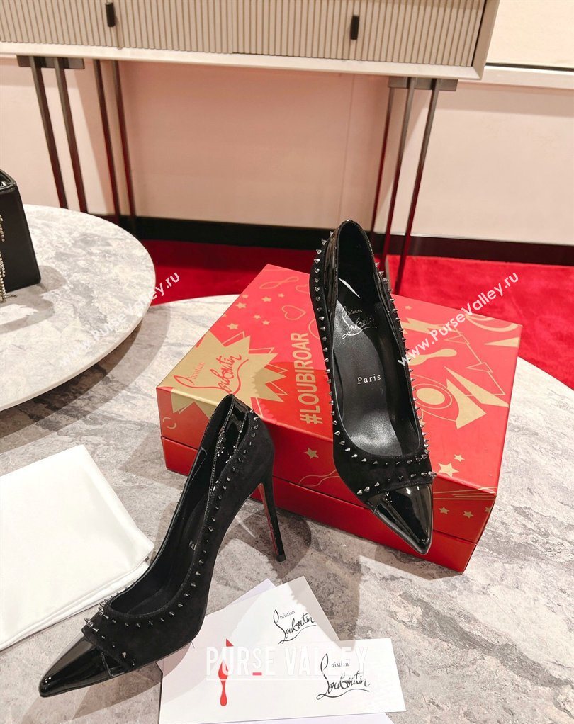 Christian Louboutin Iriza Pumps 10cm in Suede and Patent Leather Black 2026 0225 (MD-260225109)