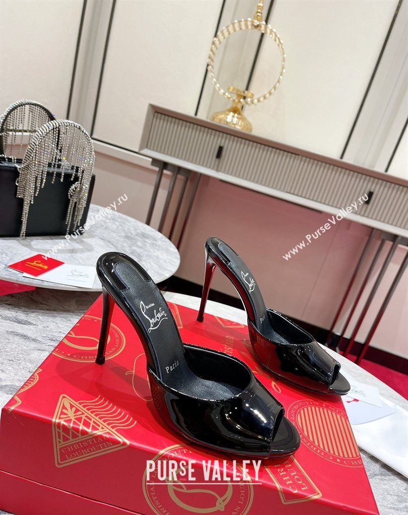 Christian Louboutin Me Dolly Heel Slides Sandal 10cm in Patent Leather Black 2026 0225 (MD-260225084)