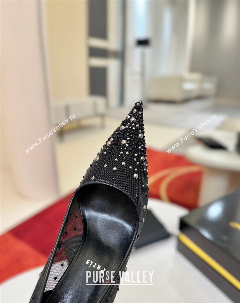 Christian Miss Z Degrastrass Perla Pumps 10cm in Mesh with Strass and Pearls Black 2026 0225 (MD-260225087)