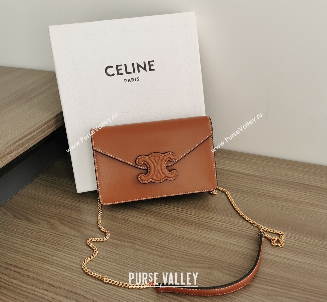 Celine Triomphe Leather Chain Mini Bag Brown 2026 10J733 (BL-260411060)