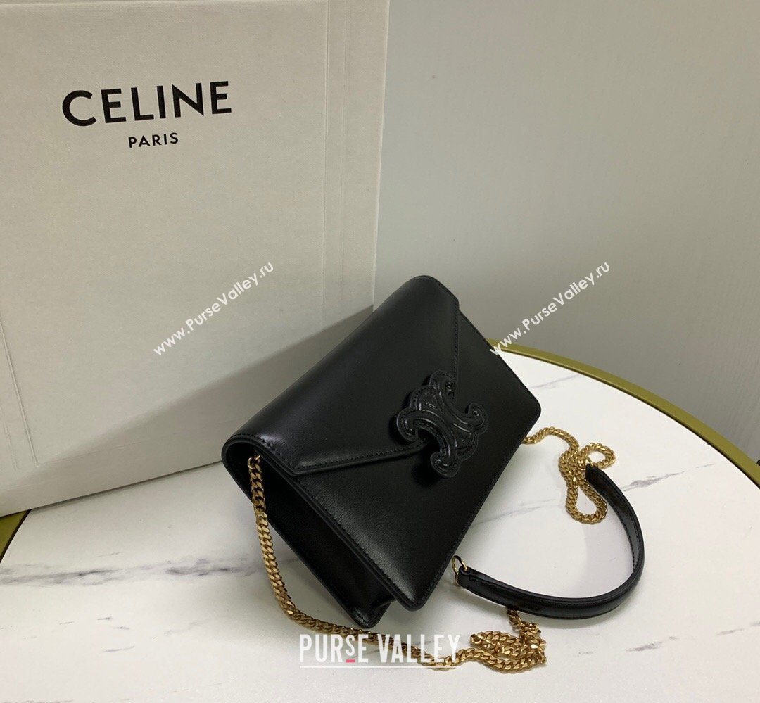 Celine Triomphe Leather Chain Mini Bag Black 2026 10J733 (BL-260411059)