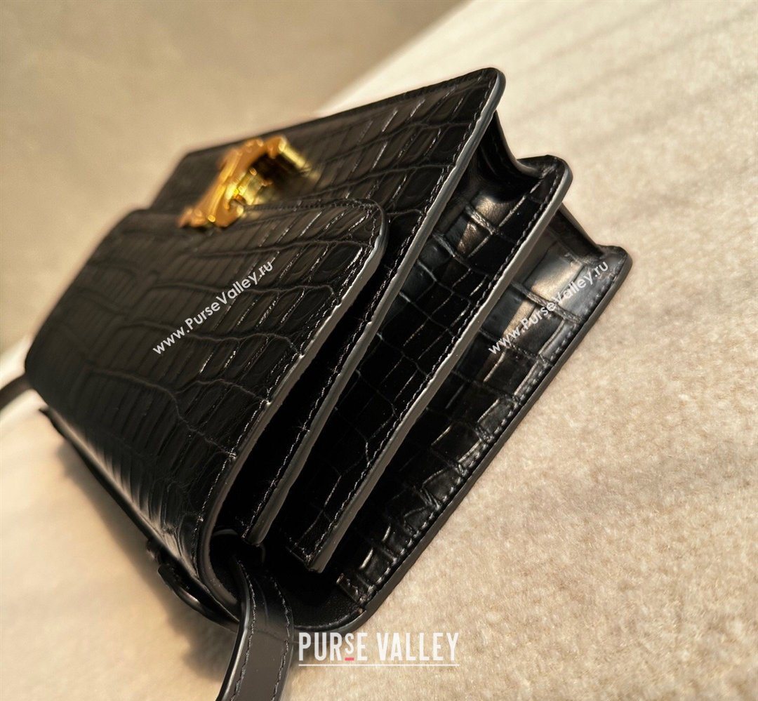 Celine Triomphe Folio Medium Bag in Crocodile Embossed Leather Black/Gold 2026 102382 (BL-260411063)