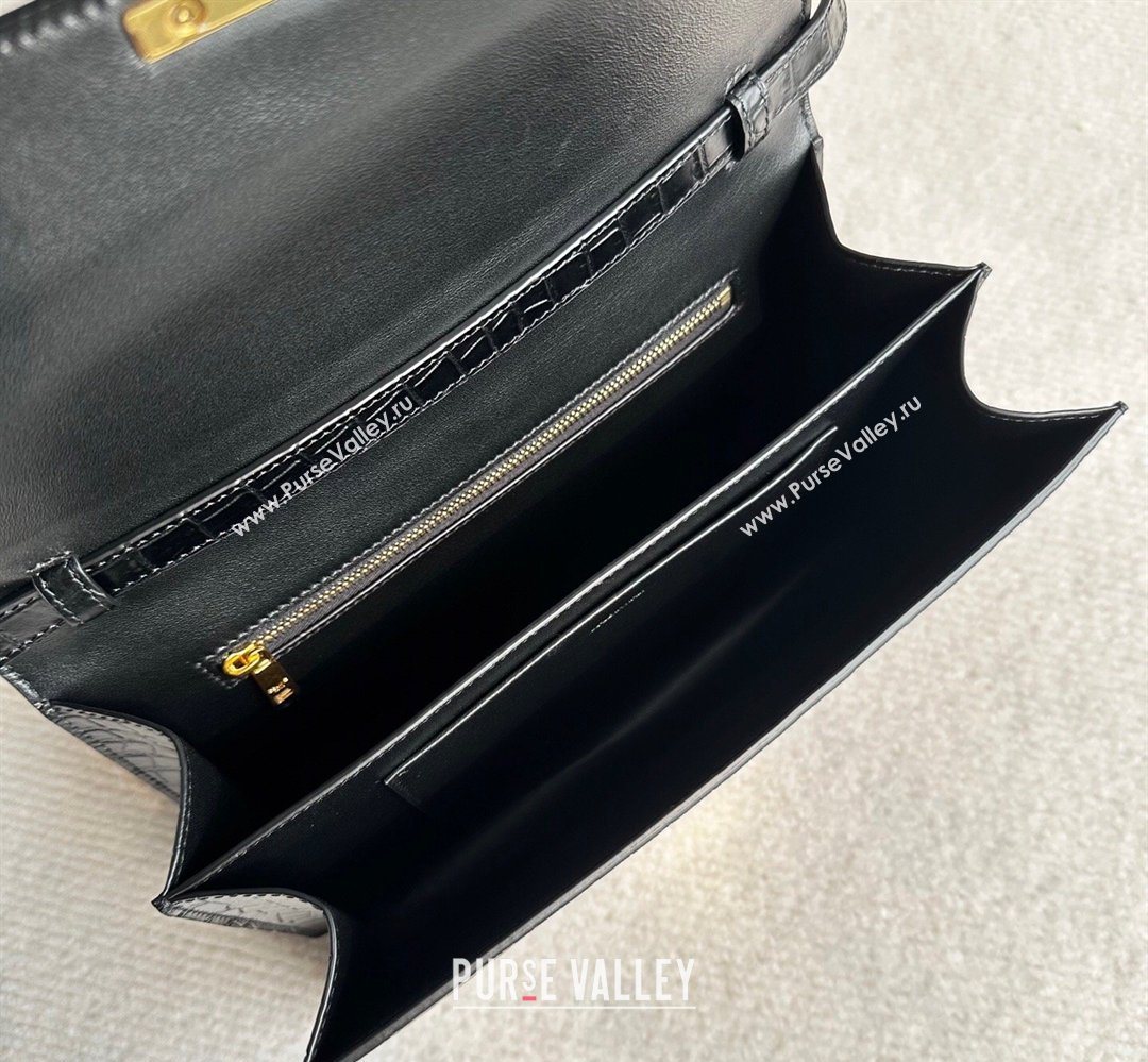 Celine Triomphe Folio Medium Bag in Crocodile Embossed Leather Black/Gold 2026 102382 (BL-260411063)