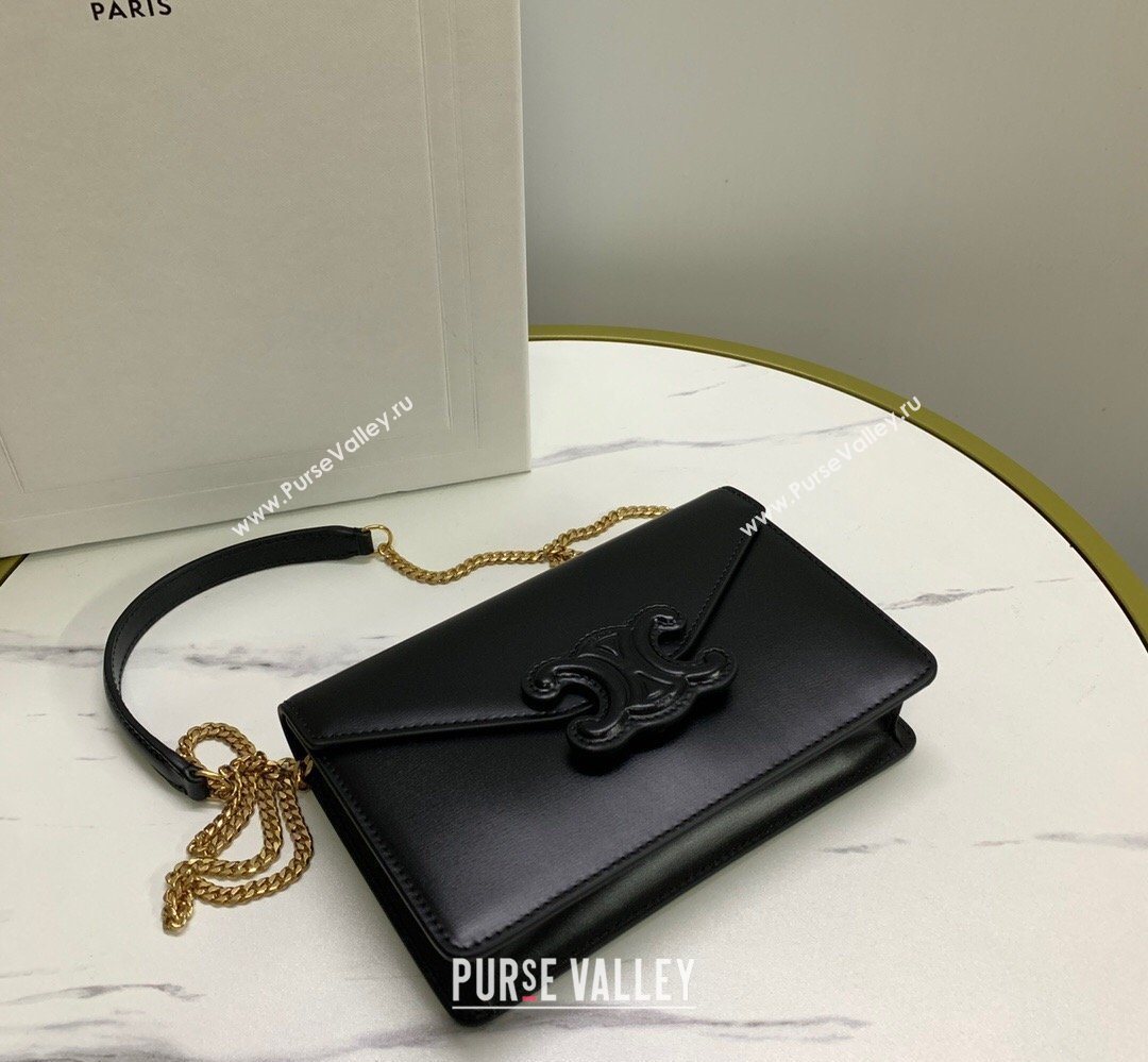Celine Triomphe Leather Chain Mini Bag Black 2026 10J733 (BL-260411059)