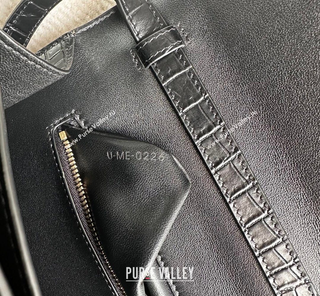 Celine Triomphe Folio Medium Bag in Crocodile Embossed Leather Black/Gold 2026 102382 (BL-260411063)