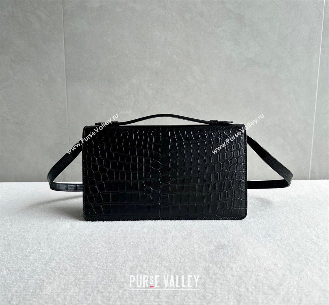 Celine Triomphe Folio Medium Bag in Crocodile Embossed Leather Black/Silver 2026 102382 (BL-260411064)