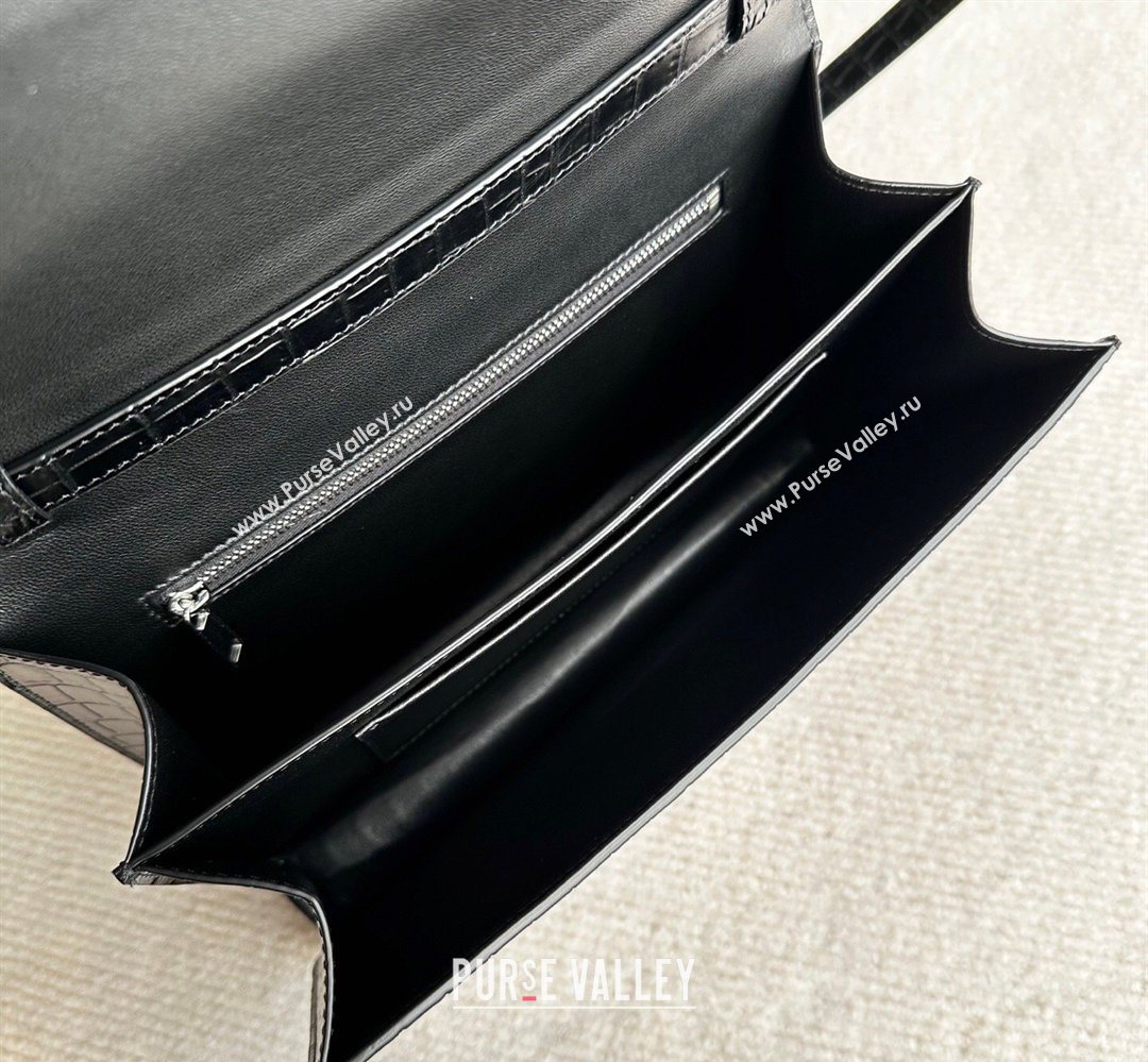 Celine Triomphe Folio Medium Bag in Crocodile Embossed Leather Black/Silver 2026 102382 (BL-260411064)