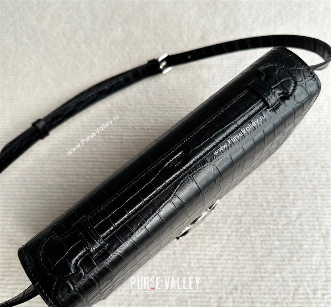 Celine Triomphe Folio Medium Bag in Crocodile Embossed Leather Black/Silver 2026 102382 (BL-260411064)