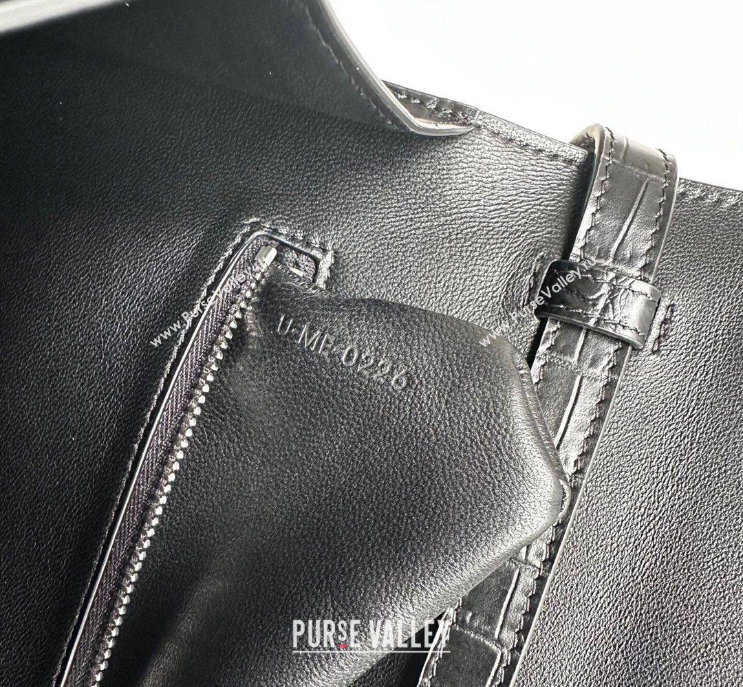 Celine Triomphe Folio Medium Bag in Crocodile Embossed Leather Black/Silver 2026 102382 (BL-260411064)