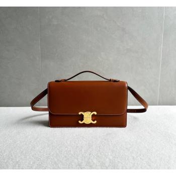 Celine Triomphe Folio Medium Bag in Calfskin Leather Tan Brown 2026 102382 (BL-260411065)
