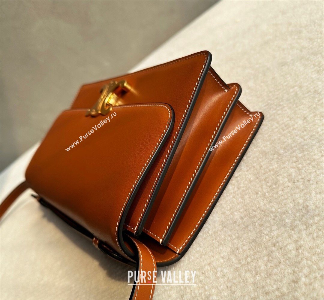 Celine Triomphe Folio Medium Bag in Calfskin Leather Tan Brown 2026 102382 (BL-260411065)