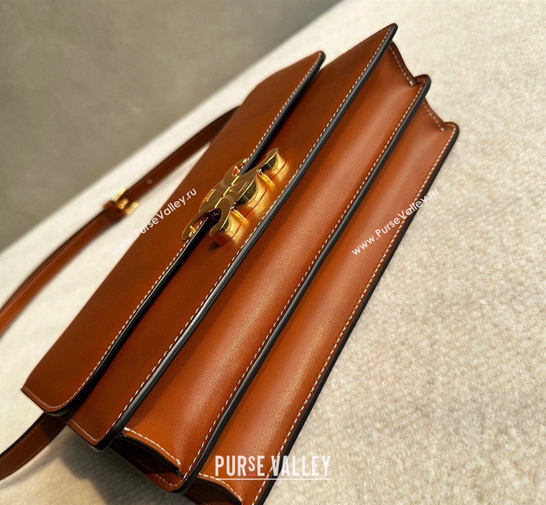 Celine Triomphe Folio Medium Bag in Calfskin Leather Tan Brown 2026 102382 (BL-260411065)