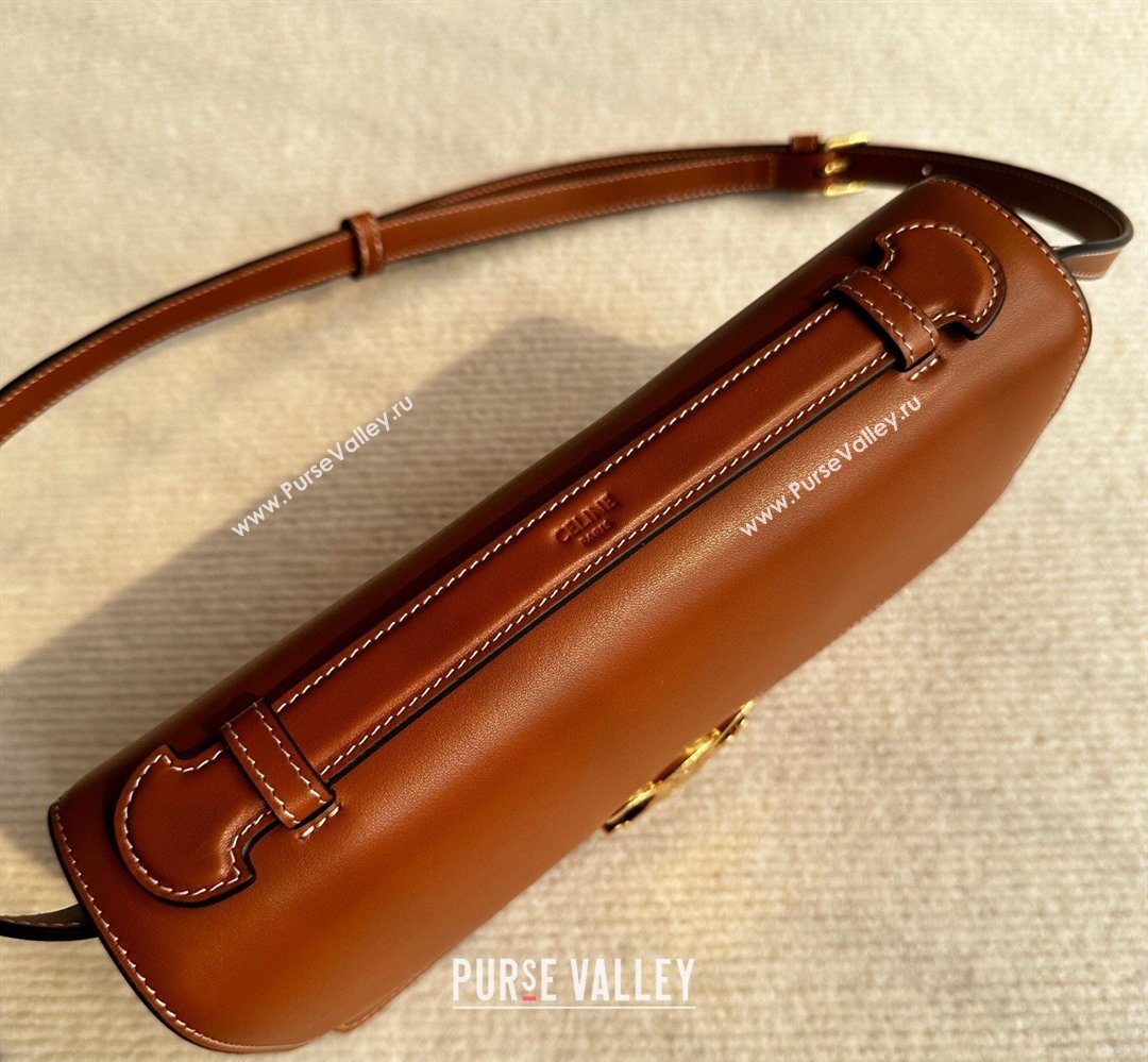Celine Triomphe Folio Medium Bag in Calfskin Leather Tan Brown 2026 102382 (BL-260411065)
