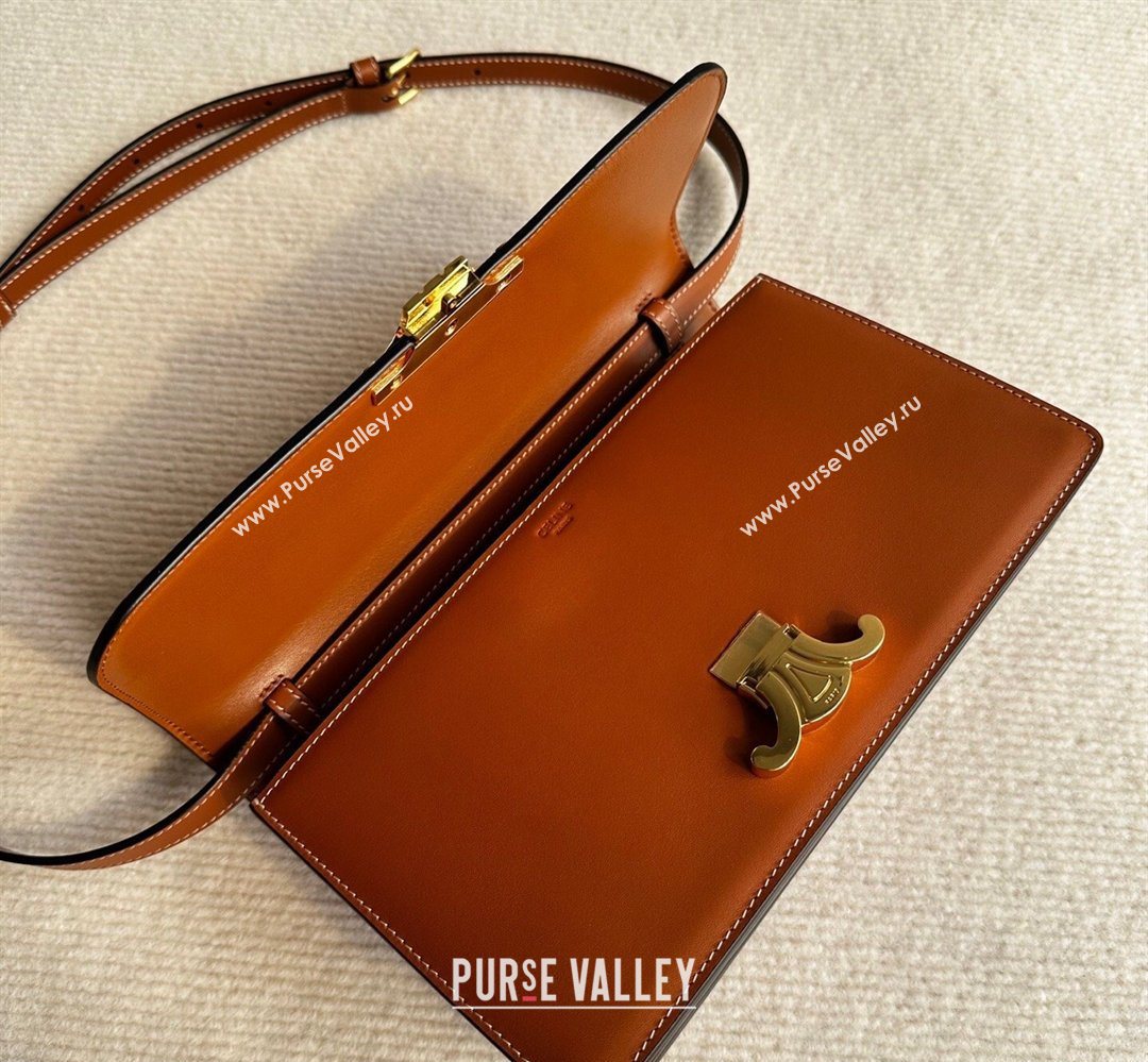 Celine Triomphe Folio Medium Bag in Calfskin Leather Tan Brown 2026 102382 (BL-260411065)