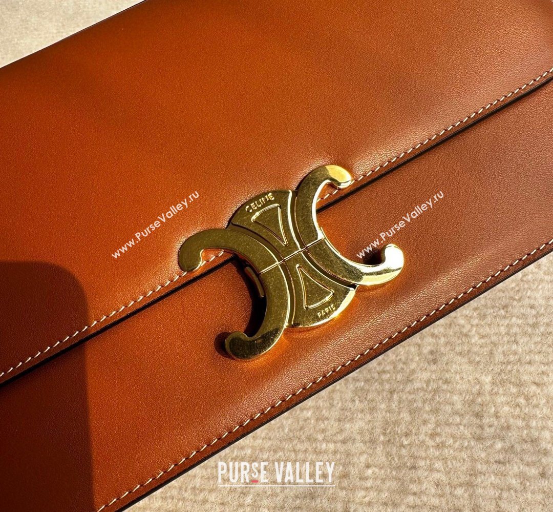 Celine Triomphe Folio Medium Bag in Calfskin Leather Tan Brown 2026 102382 (BL-260411065)