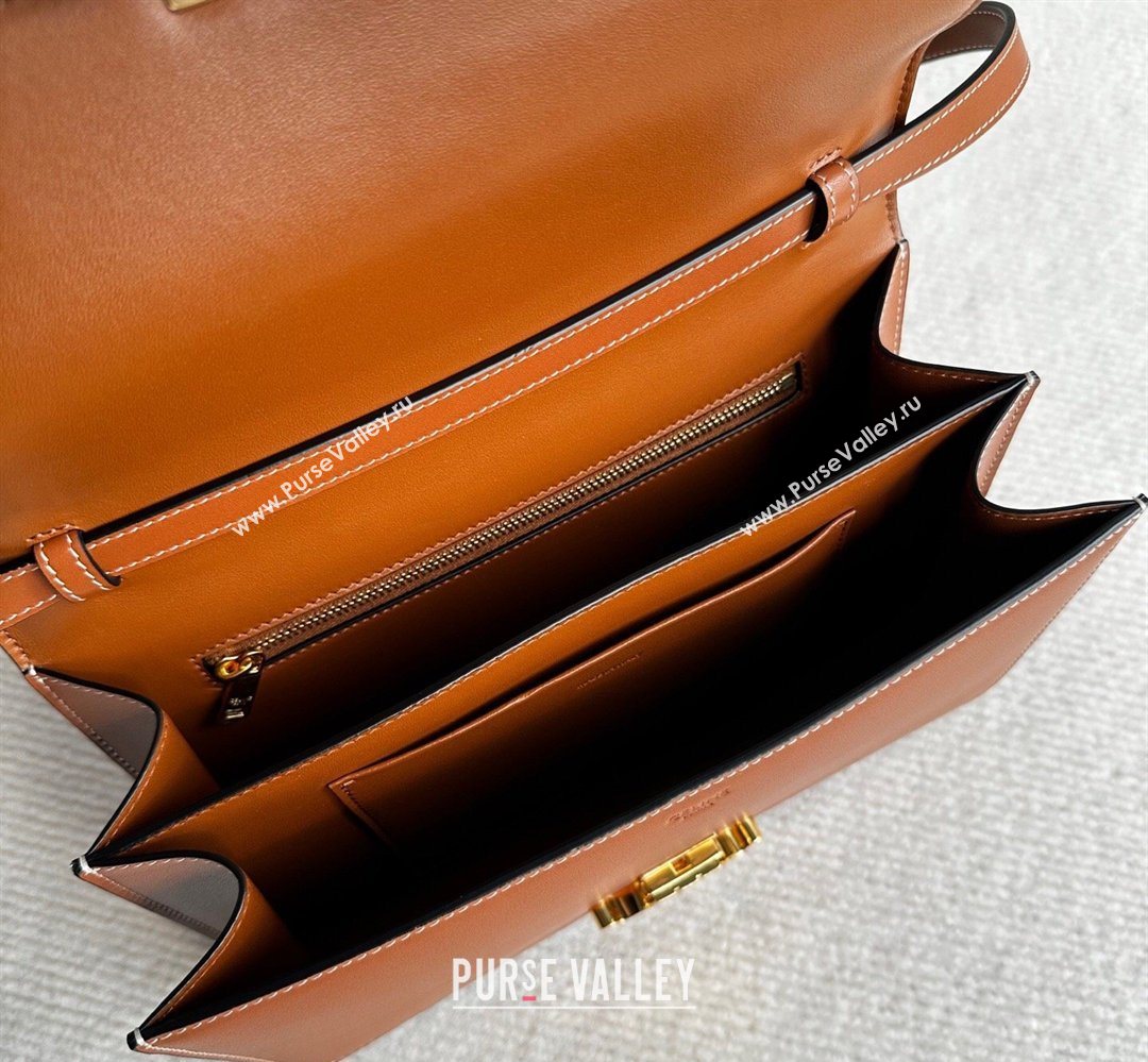 Celine Triomphe Folio Medium Bag in Calfskin Leather Tan Brown 2026 102382 (BL-260411065)