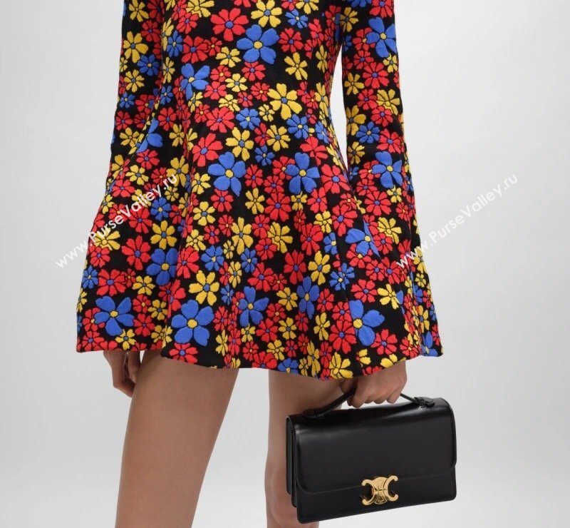 Celine Triomphe Folio Medium Bag in Calfskin Leather Black 2026 102382 (BL-260411066)