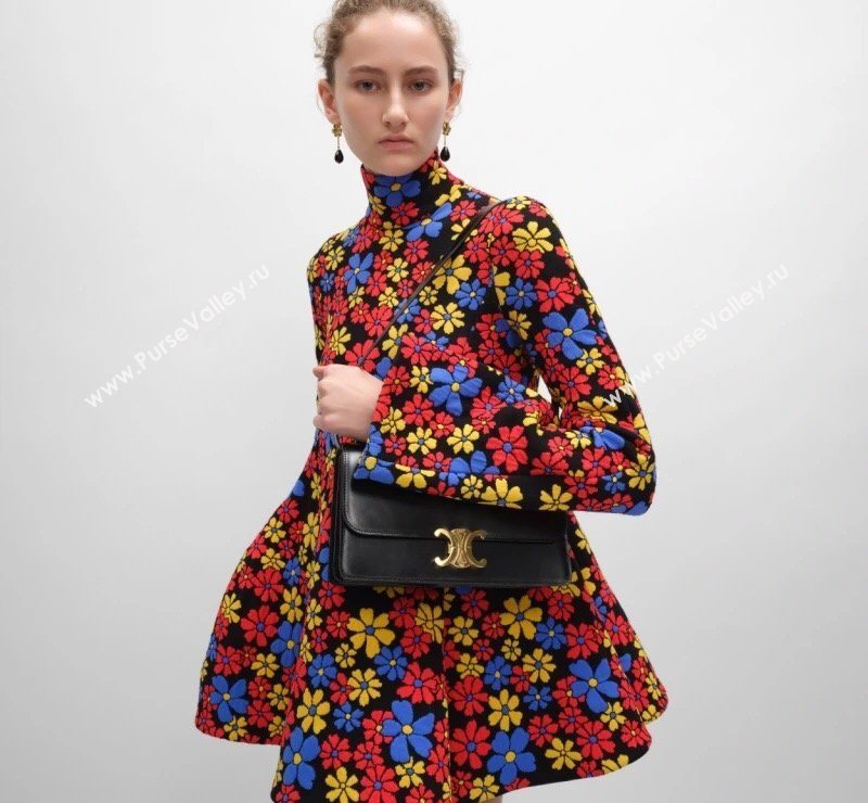 Celine Triomphe Folio Medium Bag in Calfskin Leather Black 2026 102382 (BL-260411066)