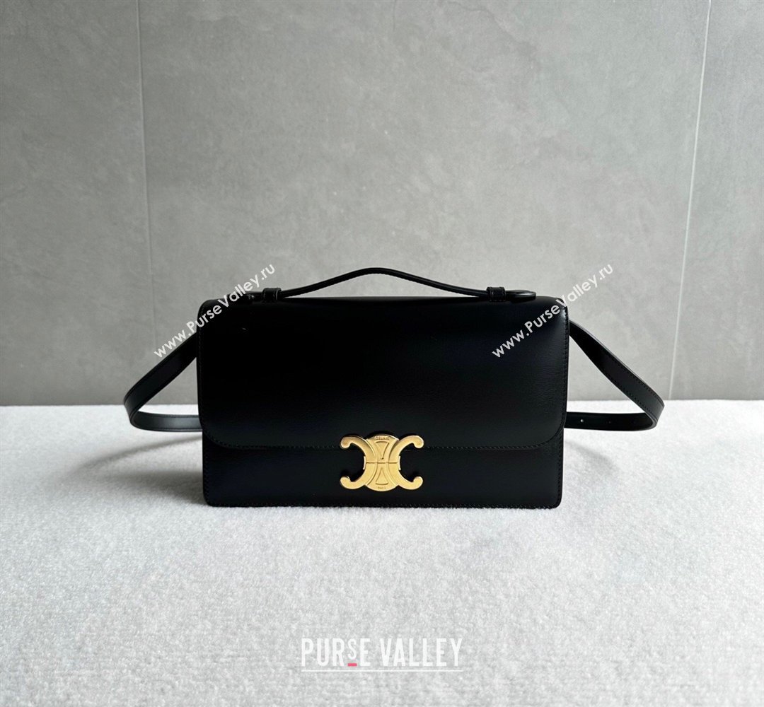 Celine Triomphe Folio Medium Bag in Calfskin Leather Black 2026 102382 (BL-260411066)