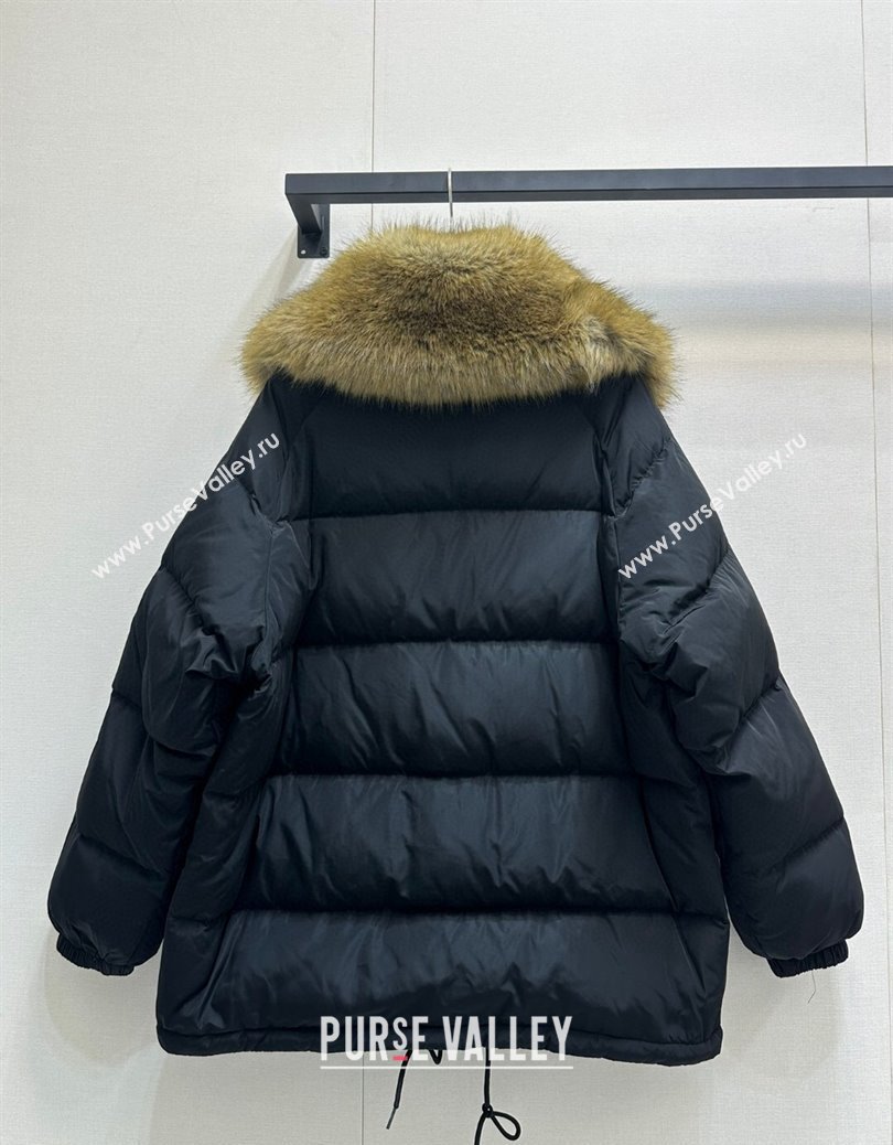 Prada Nylon Down Jacket with Fur Collar Black 2024 (For Women and Men) (QI-241219009)