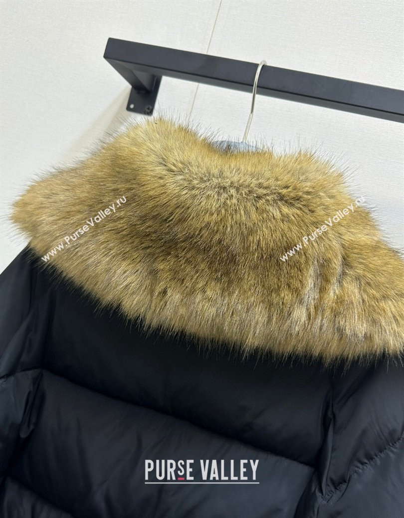 Prada Nylon Down Jacket with Fur Collar Black 2024 (For Women and Men) (QI-241219009)