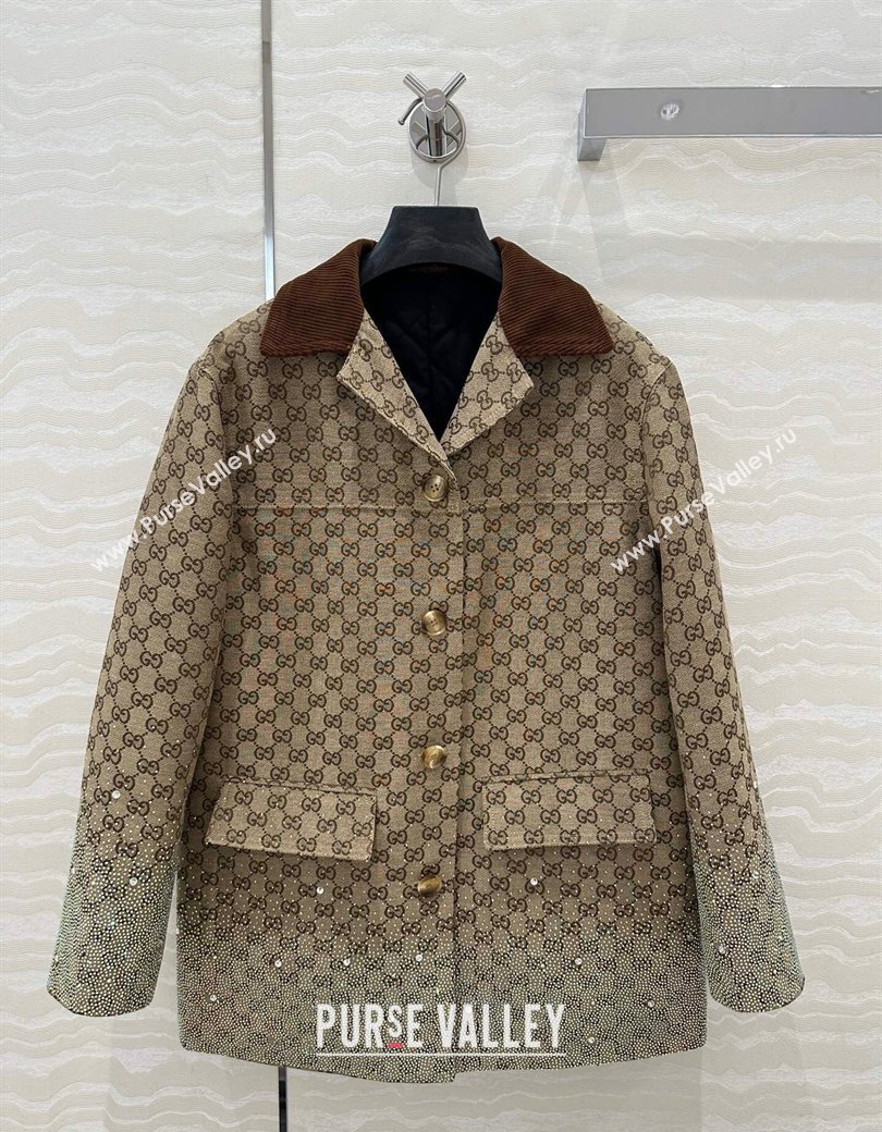 Gucci GG Jacket with Strass Beige 2024 1219 (QI-241219066)