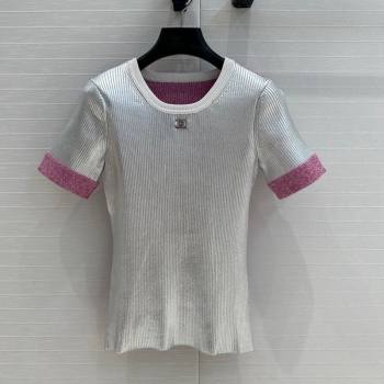 Chanel Cotton Blend Top Silver/Pink 2024 1219 (QI-241219086)