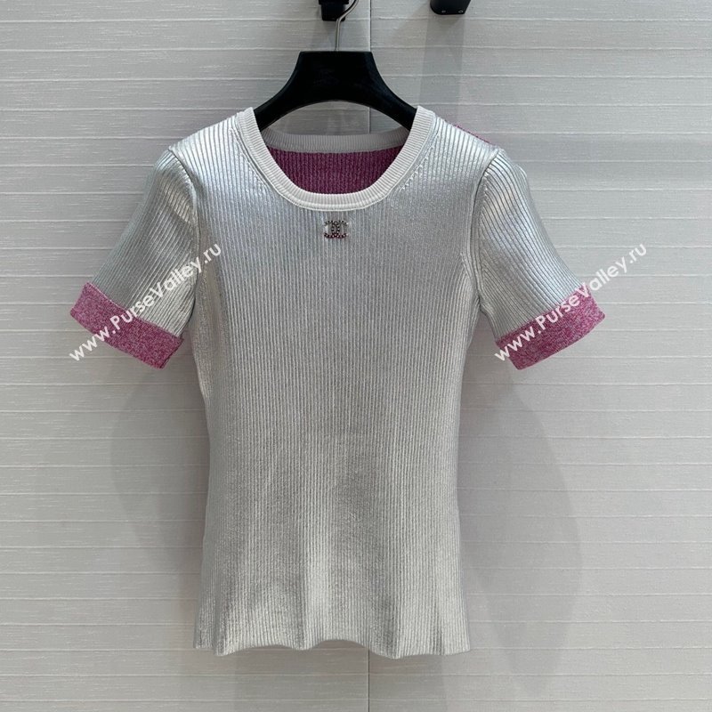 Chanel Cotton Blend Top Silver/Pink 2024 1219 (QI-241219086)