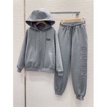 Miu Miu Cotton Jacket and Pants Set Grey 2025 M091807 (QI-250918012)