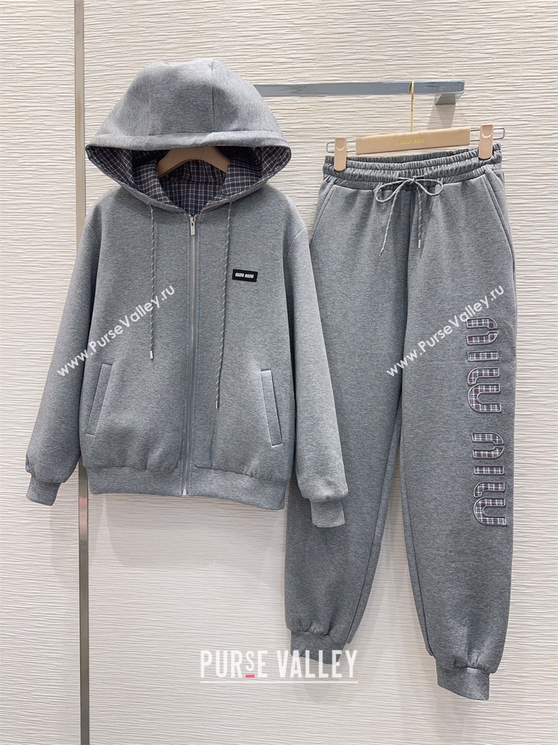 Miu Miu Cotton Jacket and Pants Set Grey 2025 M091807 (QI-250918012)