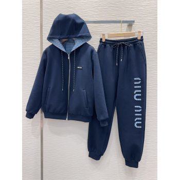 Miu Miu Cotton Jacket and Pants Set Blue 2025 M091807 (QI-250918013)
