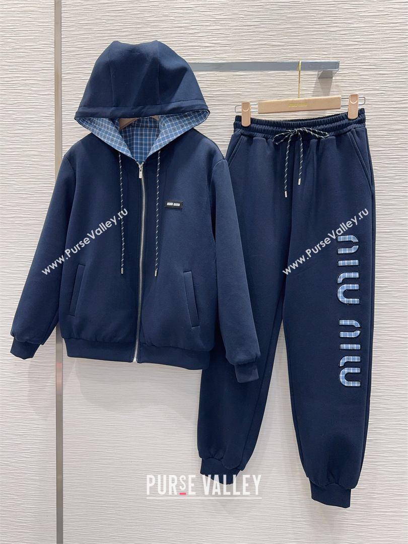 Miu Miu Cotton Jacket and Pants Set Blue 2025 M091807 (QI-250918013)