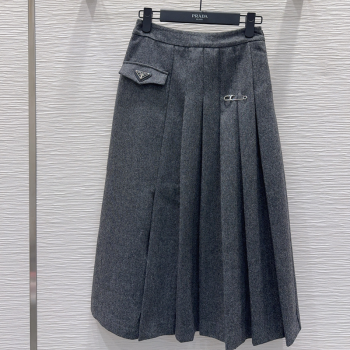 Prada Wool Blend Skirt Grey 2025 PR091919 (QI-250919020)