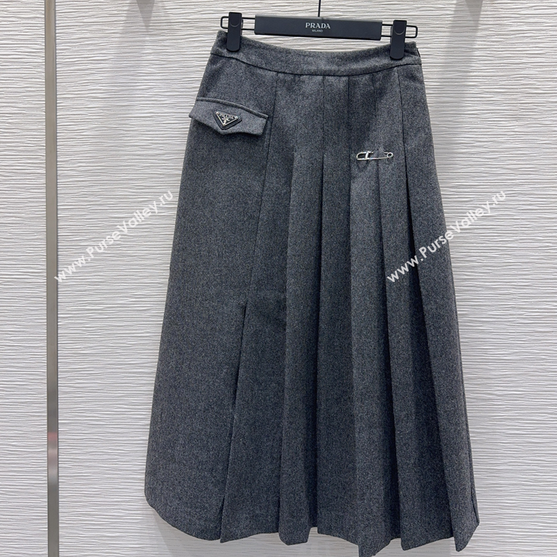 Prada Wool Blend Skirt Grey 2025 PR091919 (QI-250919020)