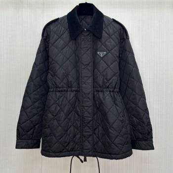 Prada Quilted Nylon and Cotton Padded Coat Black 2025 PR091901 (QI-250919006)
